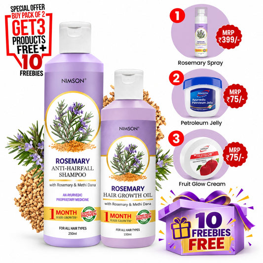 Nimson Rosemary Hair Care Combo – | Buy Pack of 2 Get 3 Free | Rosemary Shampoo 250ml + Rosemary Hair Growth Oil 150ml | Get Fruit Cream 50g + Petroleum Jelly 42ml + Rosemary Spray 110ml | For Men & Women