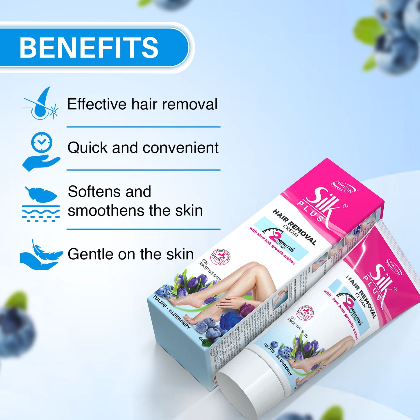 Silk Plus Tulip- Blueberry Hair Removal Cream For Sensitive Skin