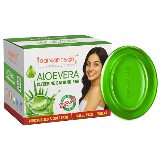 Aaryanveda Aloe Vera Glycerine Bathing Bar Neem Body Moisturizing Bath Soap for Women & Men (3 x 125 g)