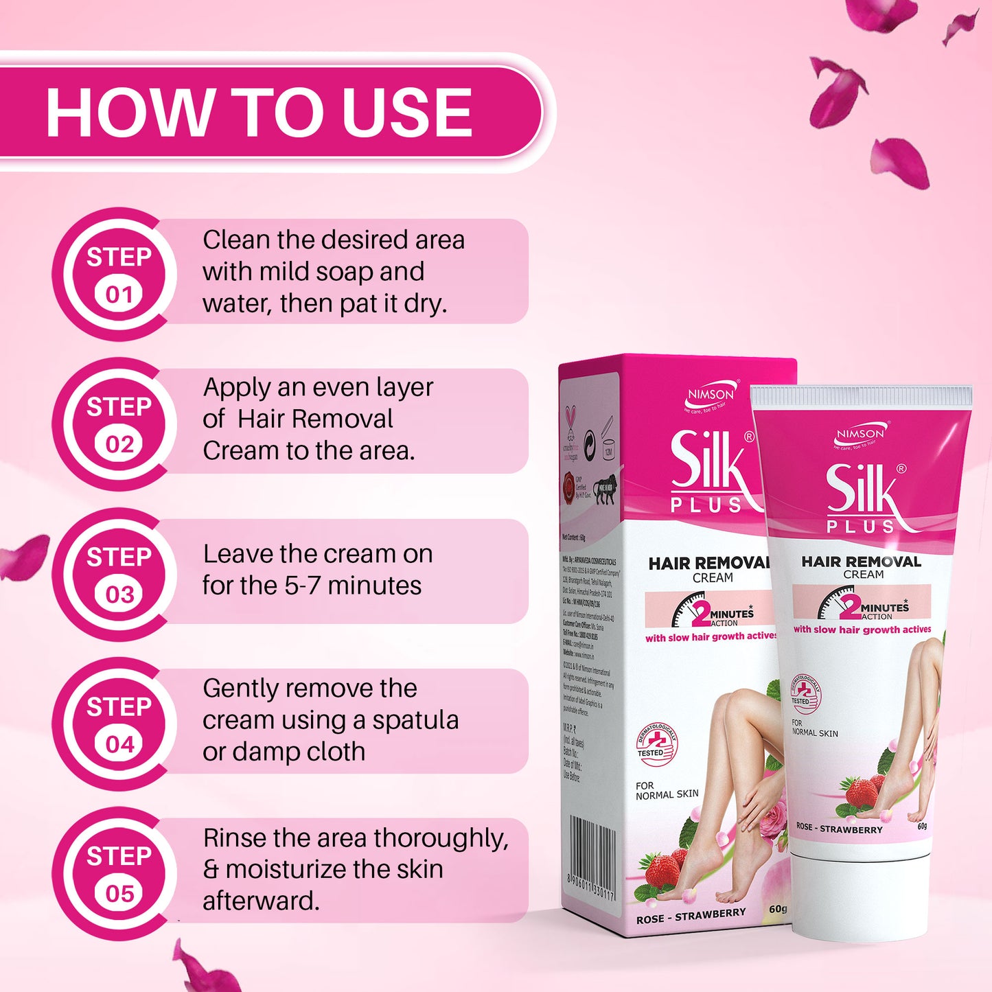 Silk Plus Rose - Strawberry Hair Removal Cream For Normal Skin